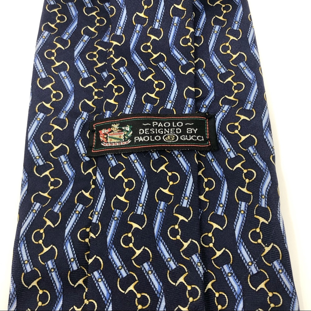 Vintage Gucci Blue Wavy Horsebit Silk Tie EUC - Picture 2 of 5